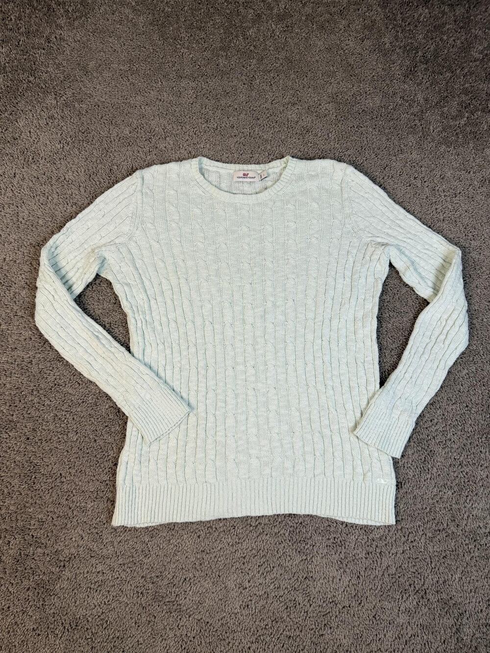 Vineyard Vines Sweater Pullover Womens L Green Cable-Knit Lightweight Preppy